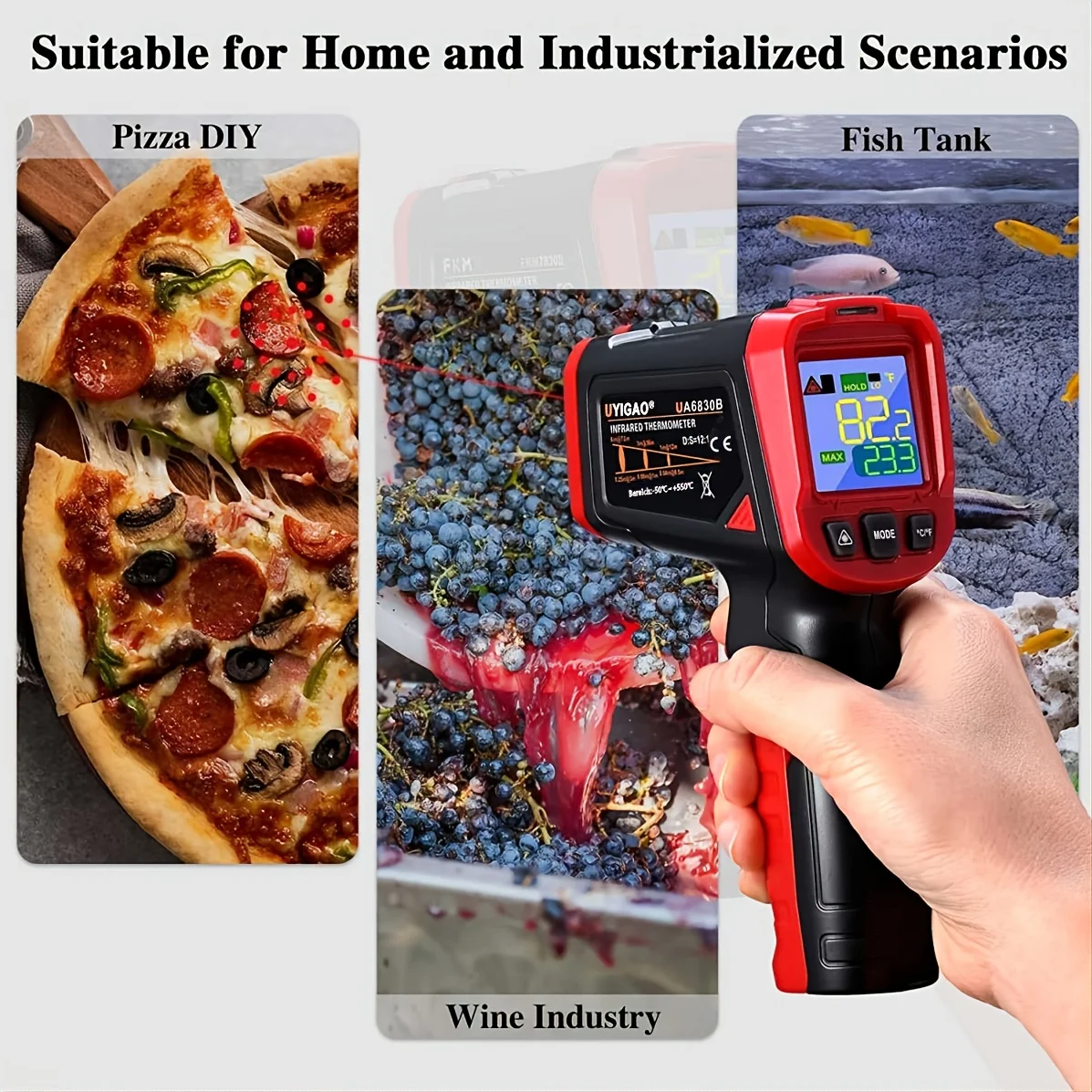 Infrared Thermometer Laser Non Contact Temperature Gun Colorful Backlit Display, Emissivity Adjustable,Range  -50°C~600°C