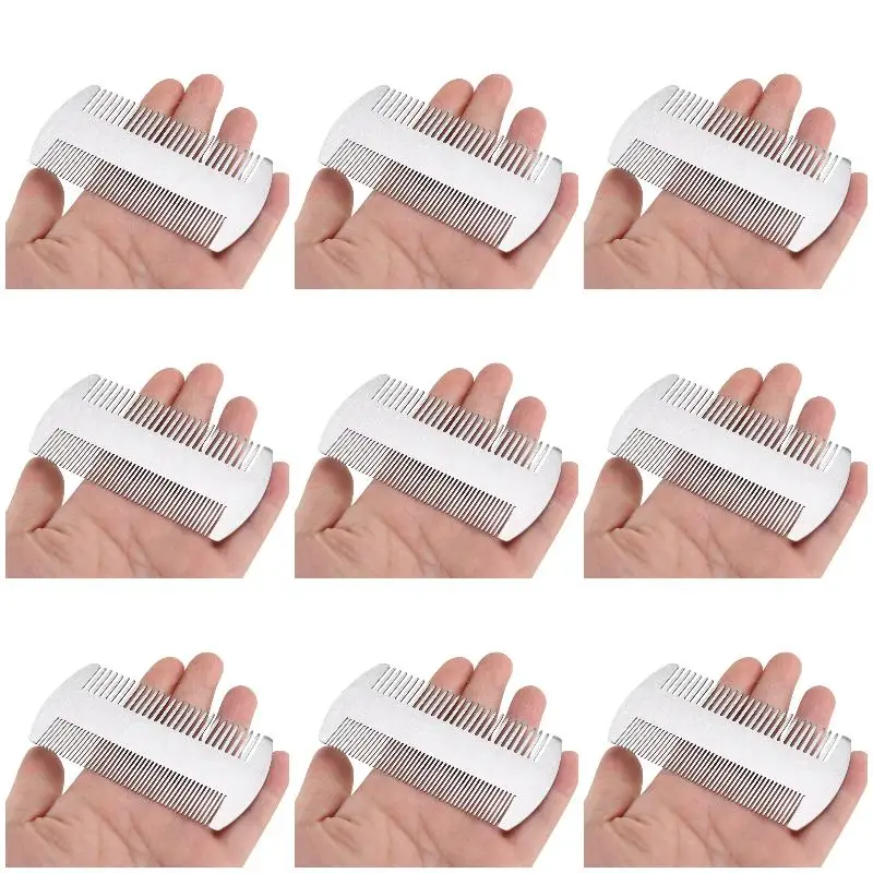 9Pack X(Dual Action Stainless Steel Edc Credit Card Size Comb Wallet Comb Pocket Comb Anti-Static Hair Comb Beard Mustache Comb)