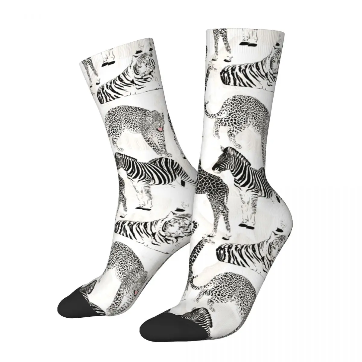 

Autumn Winter Colorful Men's Women's Stylish Black And White Jungle Animals Socks Sweat Absorbing Crew Socks