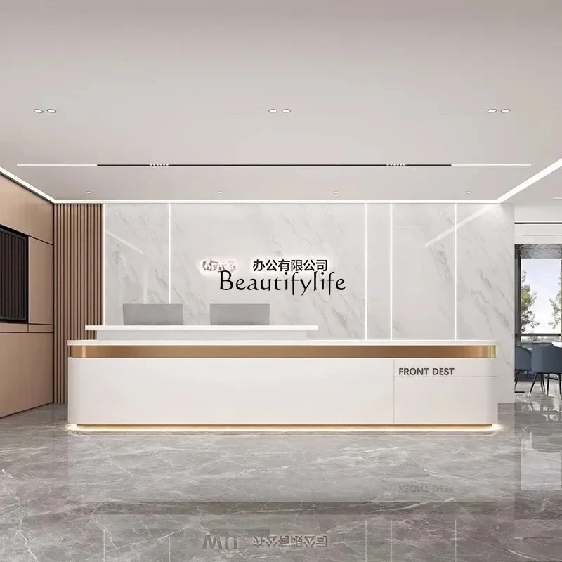 

Modern light luxury company, reception desk custom stainless steel hotel checkout page gym, paint counter