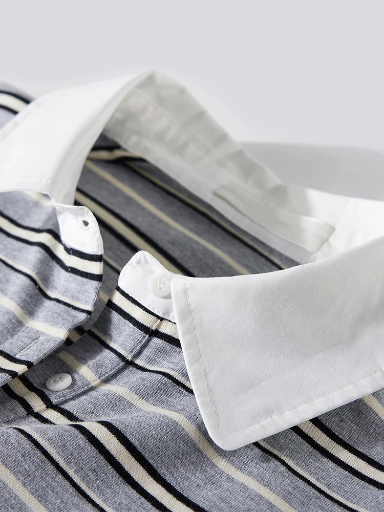 

Spring Early Long Sve Striped Ne Loose Women's T-irt Korean Sle Commute Wind Casual Wear Resistant Fake Two-Pie...