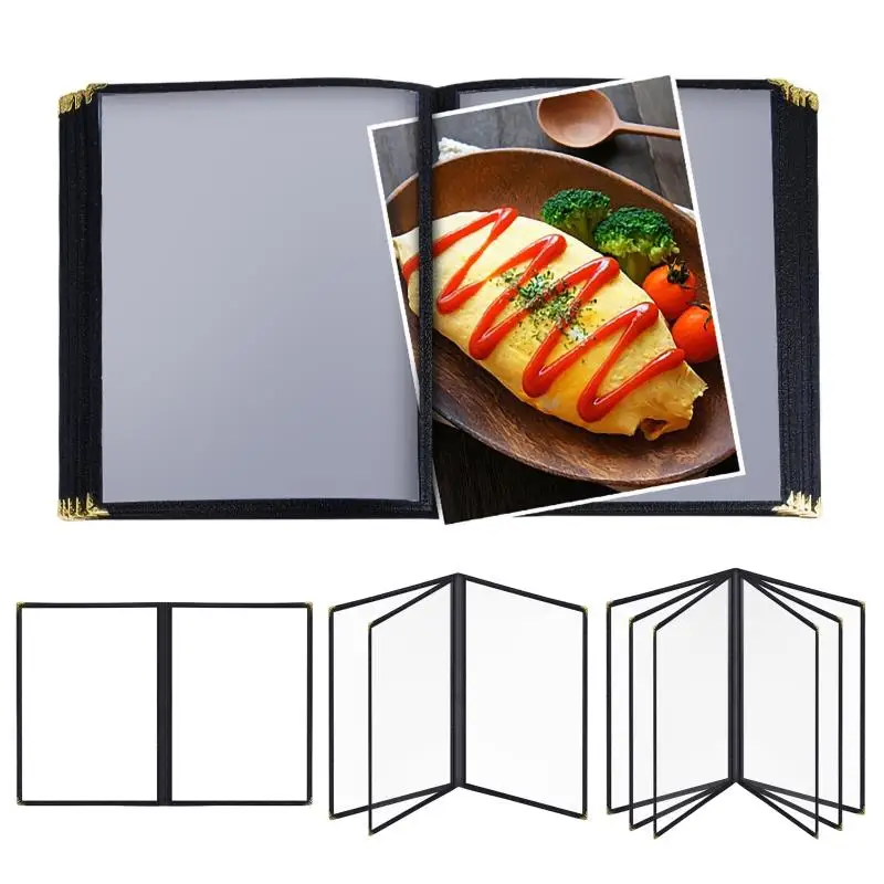 Foldable A4 Clear PVC Menu Cover Reusable Double Panels Scratch Proof Holder for Hotel Restaurant Bar