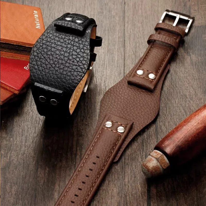 22mm Cowhide strap for Fossil CH2564 CH2565 CH2891CH3051 Wristband /CITIZEN/TUDOR Black Brown Tray Watchband with Rivet Style