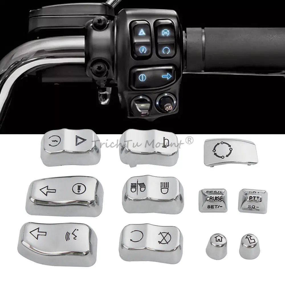 

Motorcycle Handlebar Control Switch Caps Kit Chrome For Harley Touring Electra Glide Road Glide Road King Street Glide Tri Glide