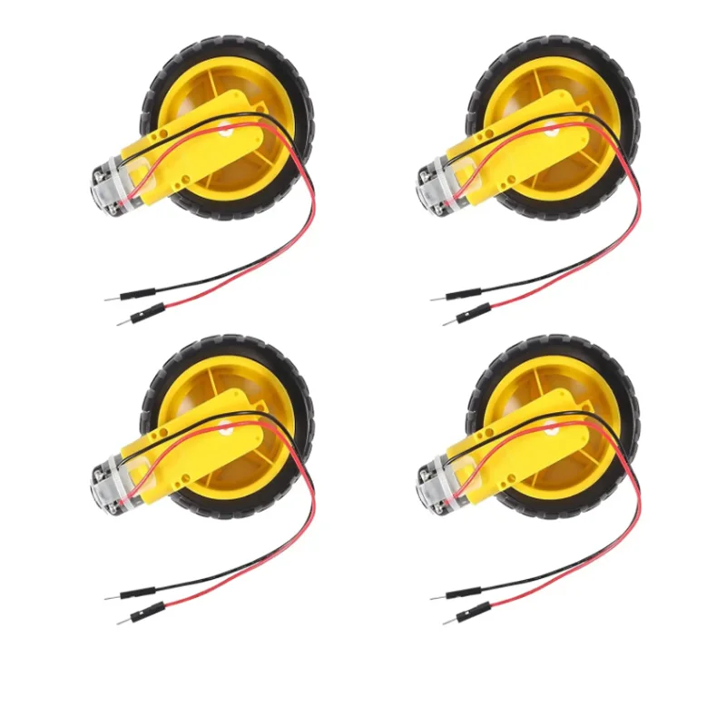 4 Sets TT Motor DC 3-6V Gearbox Motor Dual Shaft 200RPM Ratio 1:48 Motor with Tire Wheel Kit for Arduino DIY Smart Car Robot
