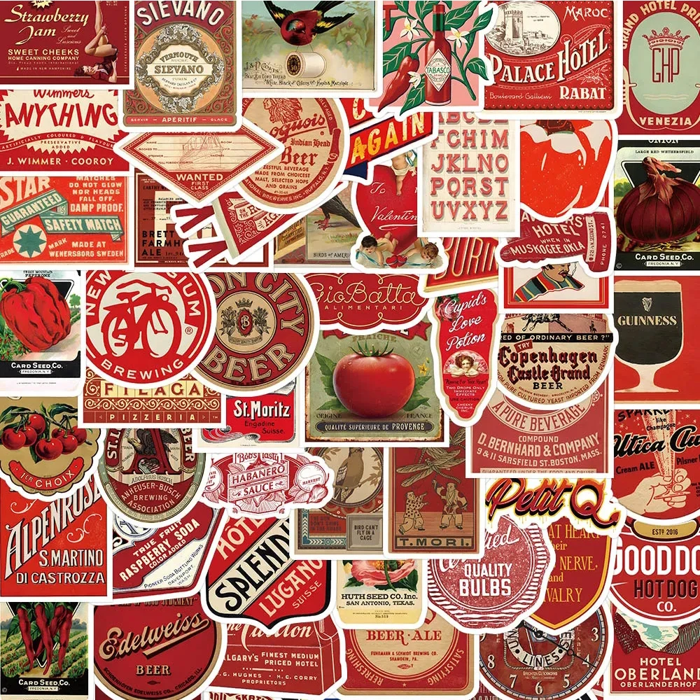 

10/30/63pcs Retro Red Cartoon Stickers Waterproof Art Posters Sticker Luggage Wall Suitcase Bike Laptop Waterproof Toys Decals