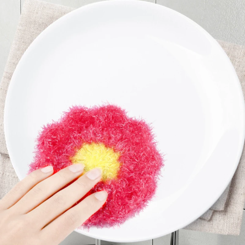 Kitchen Fruit Dish Scrubber Sponge Clean Non-scratch Colorful Flower  Home Bowl Pan Washing Cleaning Cloth Scouring Tableware