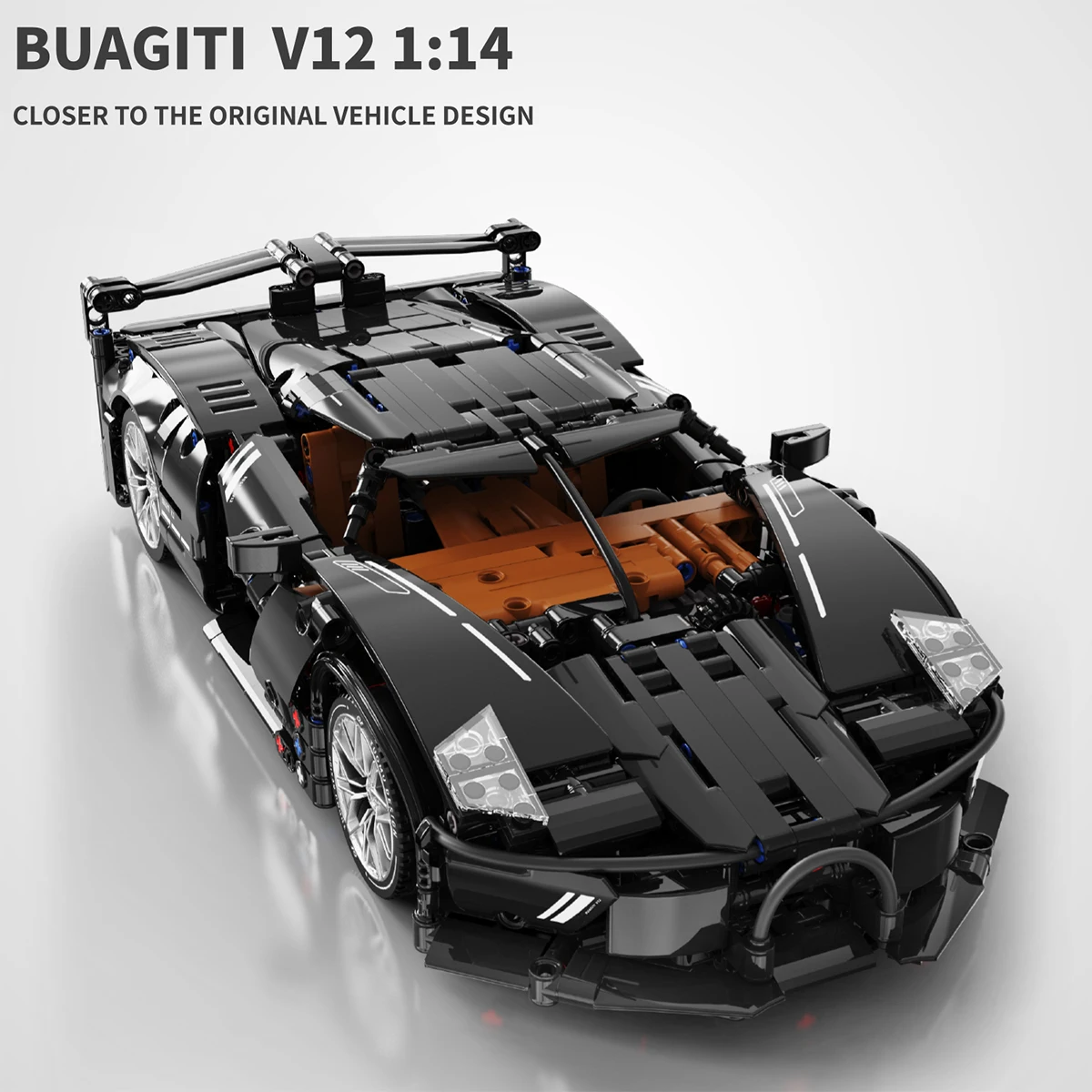 

1:14 строительных блоков суперкара Bugatti V12, легенда скорости ручной работы