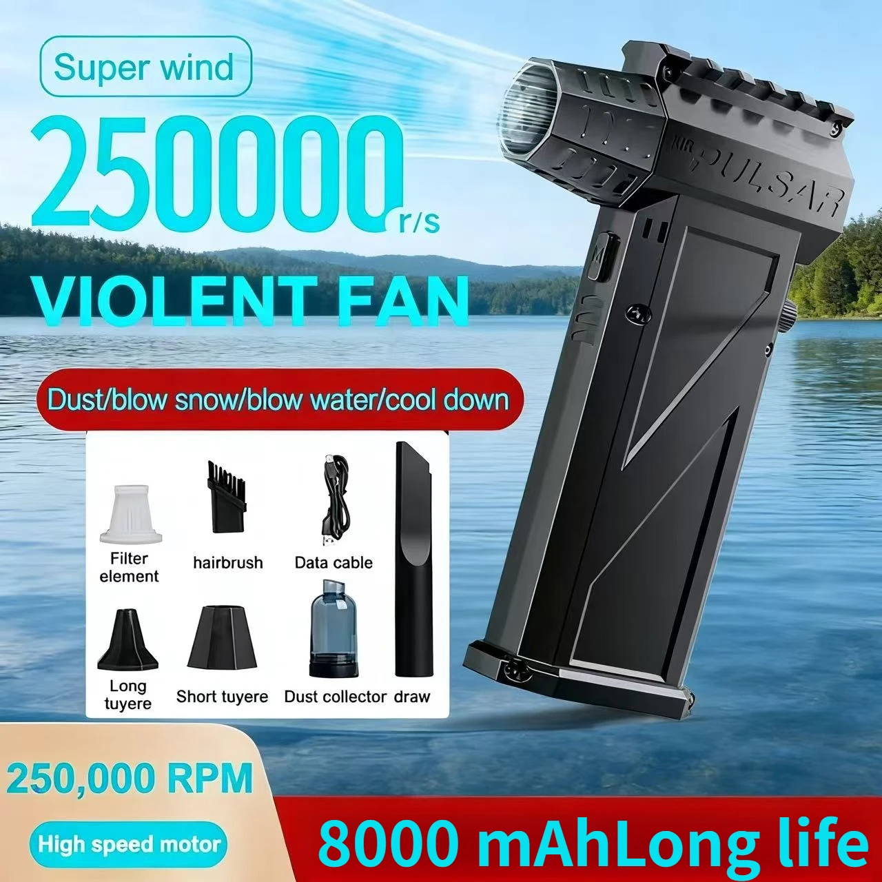 

X3Pro Турбоструйный вентилятор 250000 об/мин Мощный воздуходувка Бесщеточный двигатель Турбовентилятор Скорость ветра 52 м/с 8000 мАч Вентилятор Промышленный кемпинг