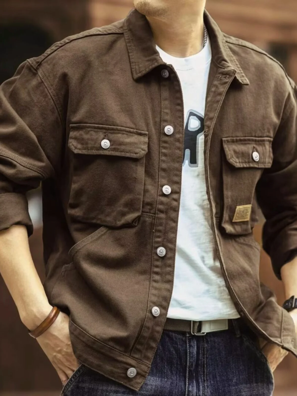 

Повседневное свободное мужское джинсовое пальто с воротником-хомутом, рабочая одежда, весна-осень, американский ретро-бренд Faion ex Верхняя одежда