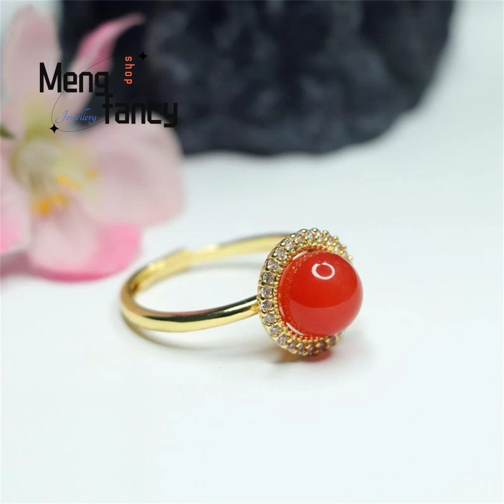 Bague de perles rondes en agate naturelle pour couple, breloque de luxe, bijoux de mode élégants, cadeau de vacances exquis, source de sel, haute qualité