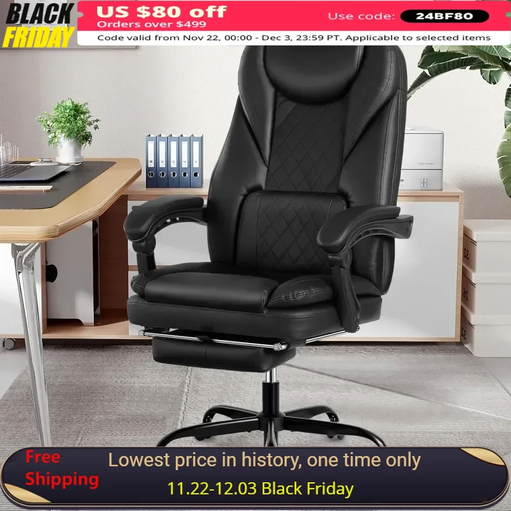 

Office Chair with Foot Rest,Reclining Leather High Back Chair, Home Office Desk with Lumbar Support Ergonomic Office Chair