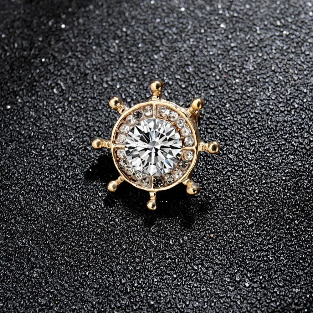 Creativity Alloy Rudder Collar Brooch Crystal Prickly Horse Needles Anti-glare Suit Shirt Badge Man