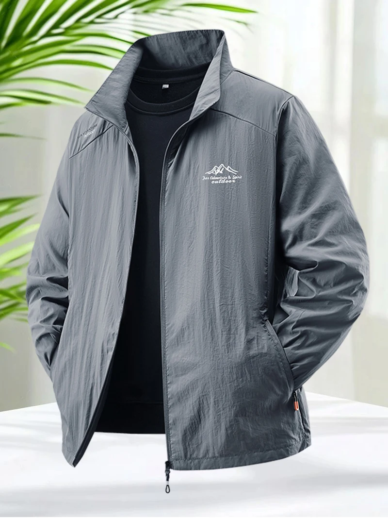 ملابس الحماية من الشمس للرجال بأكمام طويلة وسحاب للصيف معطف مقاوم للأشعة فوق البنفسجية للجري في الهواء الطلق خفيف الوزن 50 UPF سترة غير رسمية للرجال