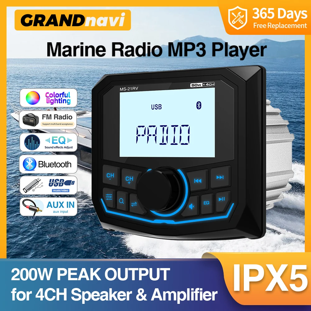 

Black Marine Radio Boat Stereo FM AM Digital Media Audio Player Bluetooth IPX5 Waterproof For Yacht ATV UTV Golf Cart Motorcycle