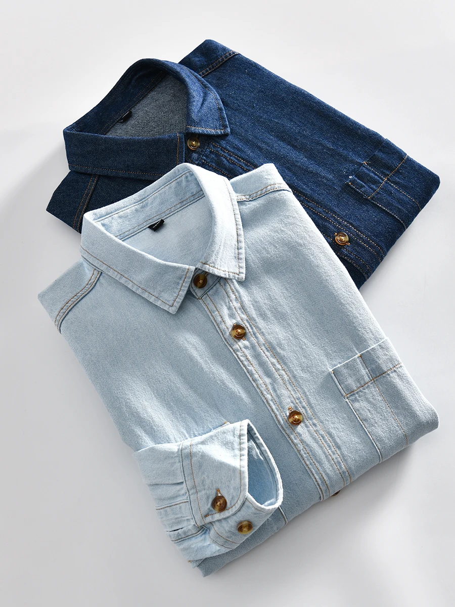 

Youthful Men's Long Sleeve Cotton Shirt Standard Fit Breathable Washed Pure Cotton Sewn with Visible Lines Spring Fashion
