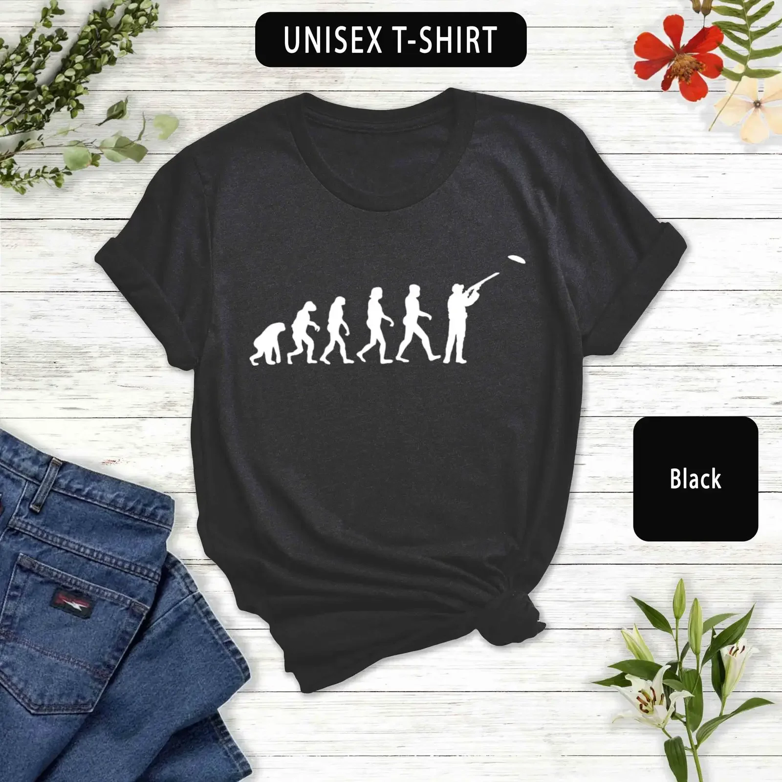 Evolution Trap Shooting T Shirt Clay Pigeon Dad  vintage Washed Comfortable Top For Everyday Wear Breathable Unisex Slightly