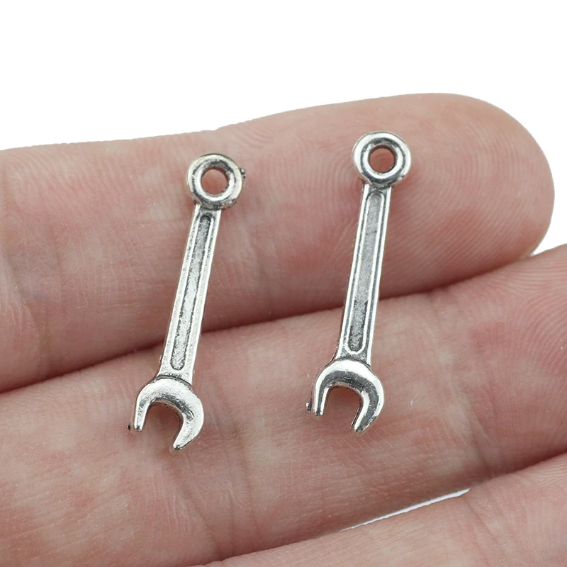 Newest Style 20 Pieces/Lot 24MM Antique Silver plated Or Bronze Diy Handmade Metal Small Mixed Charms Wrench Axe Hammer Tools
