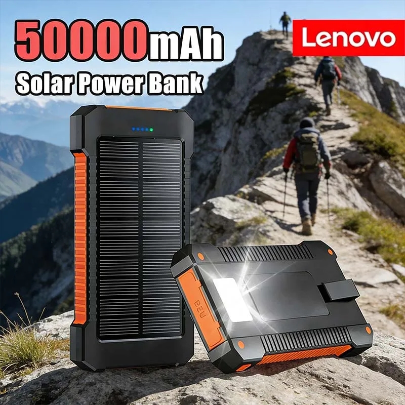 

Портативный солнечный зарядный блок Lenovo, внешний аккумулятор, мощный светодиодный фонарь для всех смартфонов