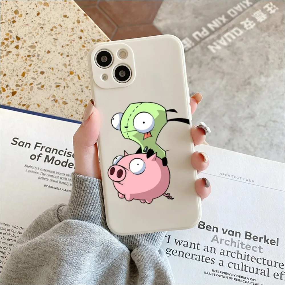 Cute Caroon I-invader Z-zim Phone Case For Iphone 11 13 14 Pro Max X Xr Xs Max Se2020 12mini White Cover Case