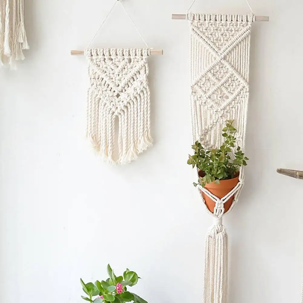 Nordic Minimalist Home Decor Layered Textured Wall Hanging Boho Braided Tapestry Wall Hanging Geometric Knotted for Bedroom