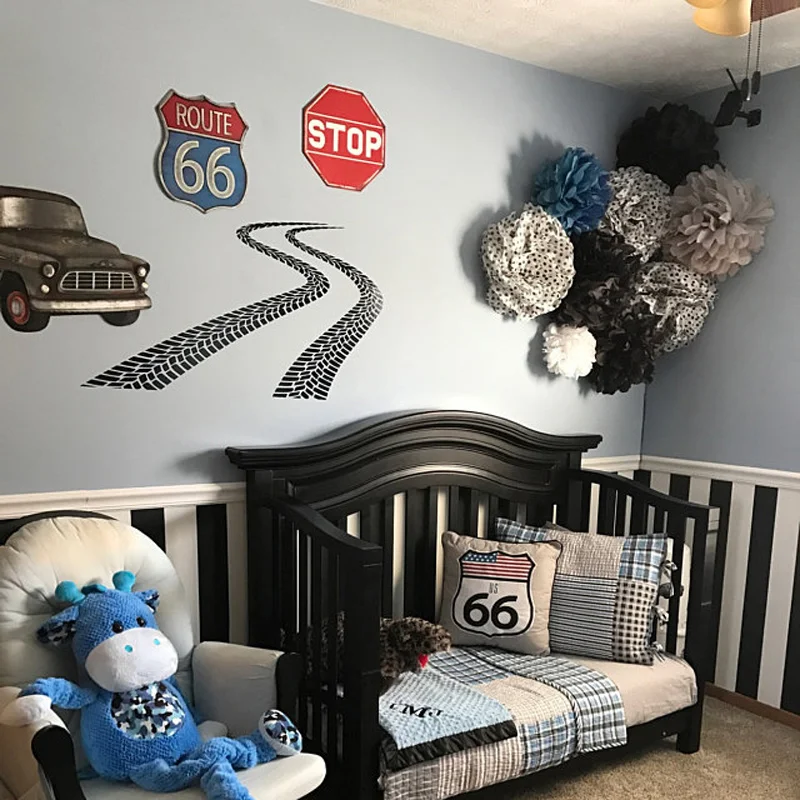 

Tire Tracks Wall Decal Car Road With Traces Of Tire Garage Vinyl Sticker Home Room Interior Decoration Waterproof Mural F811