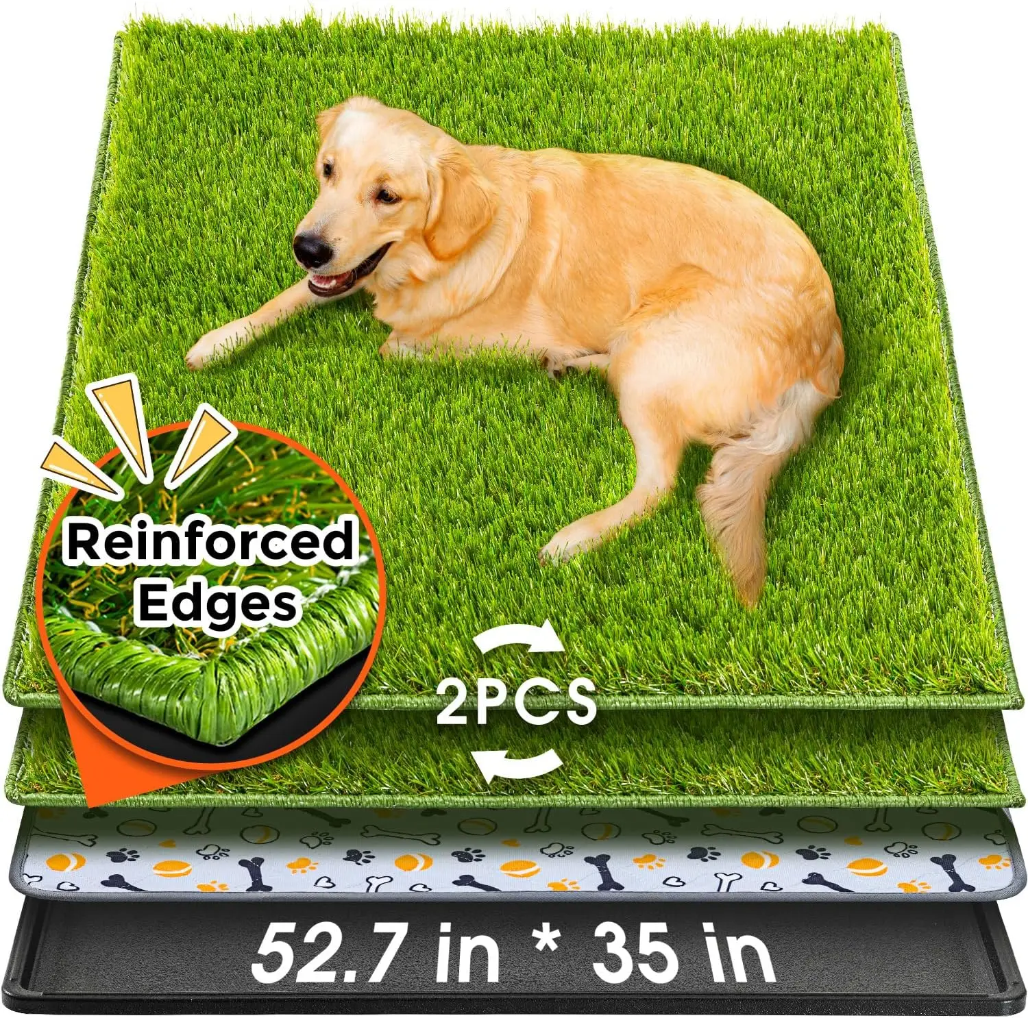 

Dog Grass Pad with Tray Large, 52.7"x35", 2 Reusable Artificial Turf for Dogs Potty, Waterproof Non-Slip Washable Pee Pads, Quic