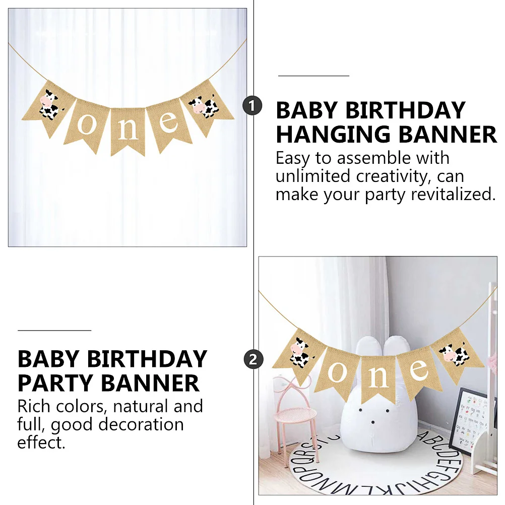 1Pcs Baby Birthday Party Cow Swallowtail Cartoon Banner Hanging Decoration Reusable Birthday Party Hanging Banner