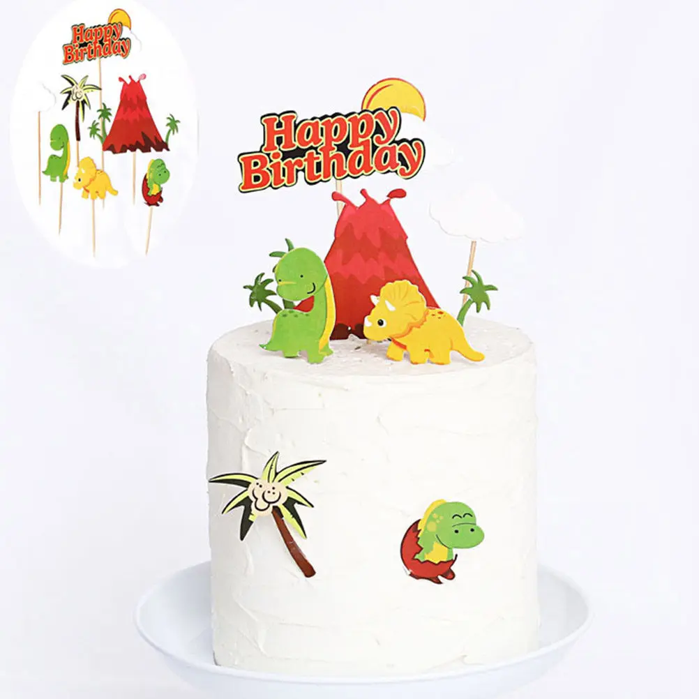 22Pcs Dinosaur Cake Toppers Food Safe Paper Birthday Cake Decor Cartoon Animal Theme Party Supplies for Kids Baby Shower Cupcake