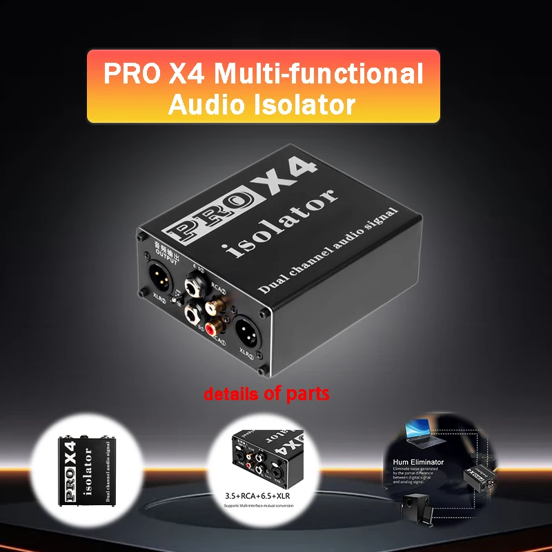 PRO X4 Multifunctional Audio Isolator, 6.5Mm 3.5Mm XLR RCA Audio Noise Isolator, Current Acoustic Filter Ground Filter