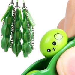 5PCS Cute Extrusion Pea Soybean Edamame Stress Relieve Toy Keychain Bag Charms Trinket