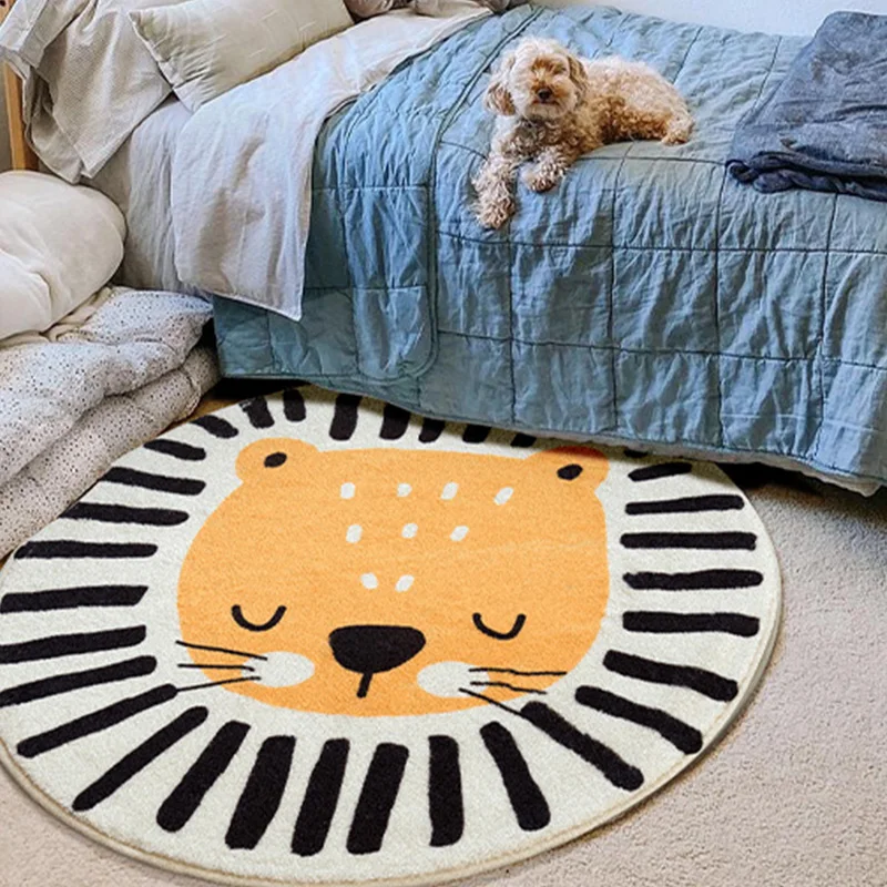 Rainbow cartoon Round Carpet Bedroom Animal Non-slip bedside area carpet Soft plush children\'s play mat Comfortable home decor