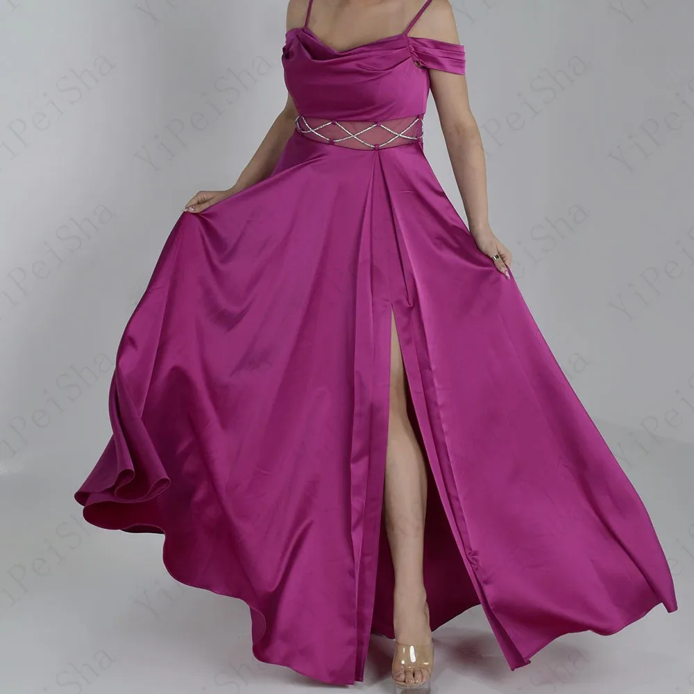

Customized A-Line Prom Dresses Floor-Length Spaghetti Strap Sleeveless Evening Gown Simple Fashion Draped Casual Party Gown