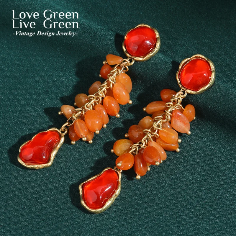 

Vintage Long Red Glaze Tassel Drop Earring Gold Color Large Pepper Quality Luxury Jewelry Designer Gifts Woman Accessories 2025