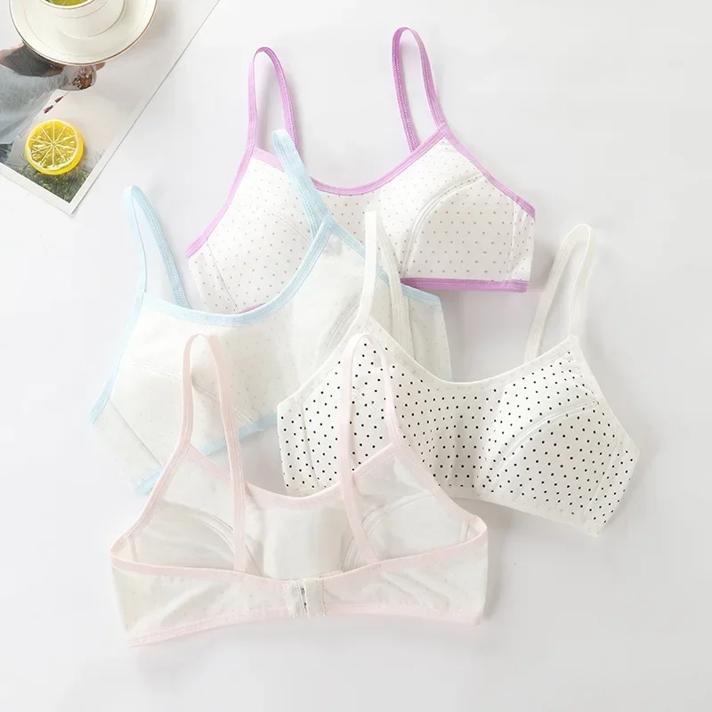 2024 Female Student Developmental Bra Sling Girl Comfort No Steel Ring Breathable Cotton Bra Teen Puberty Training Bra 8 To 16 Y