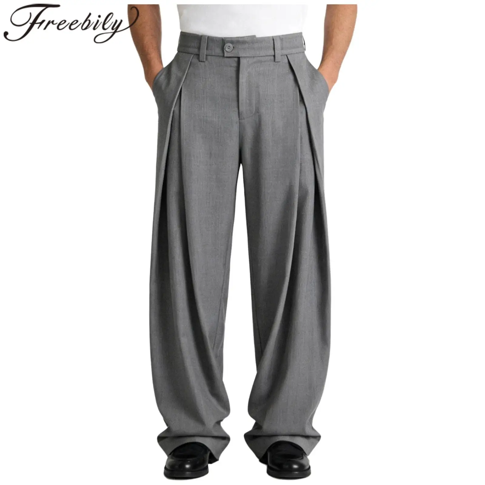 

Мужские винтажные ретро-брюки с широкими штанинами, плиссированные спереди, прямые, длинные, для офиса и повседневной носки, однотонные