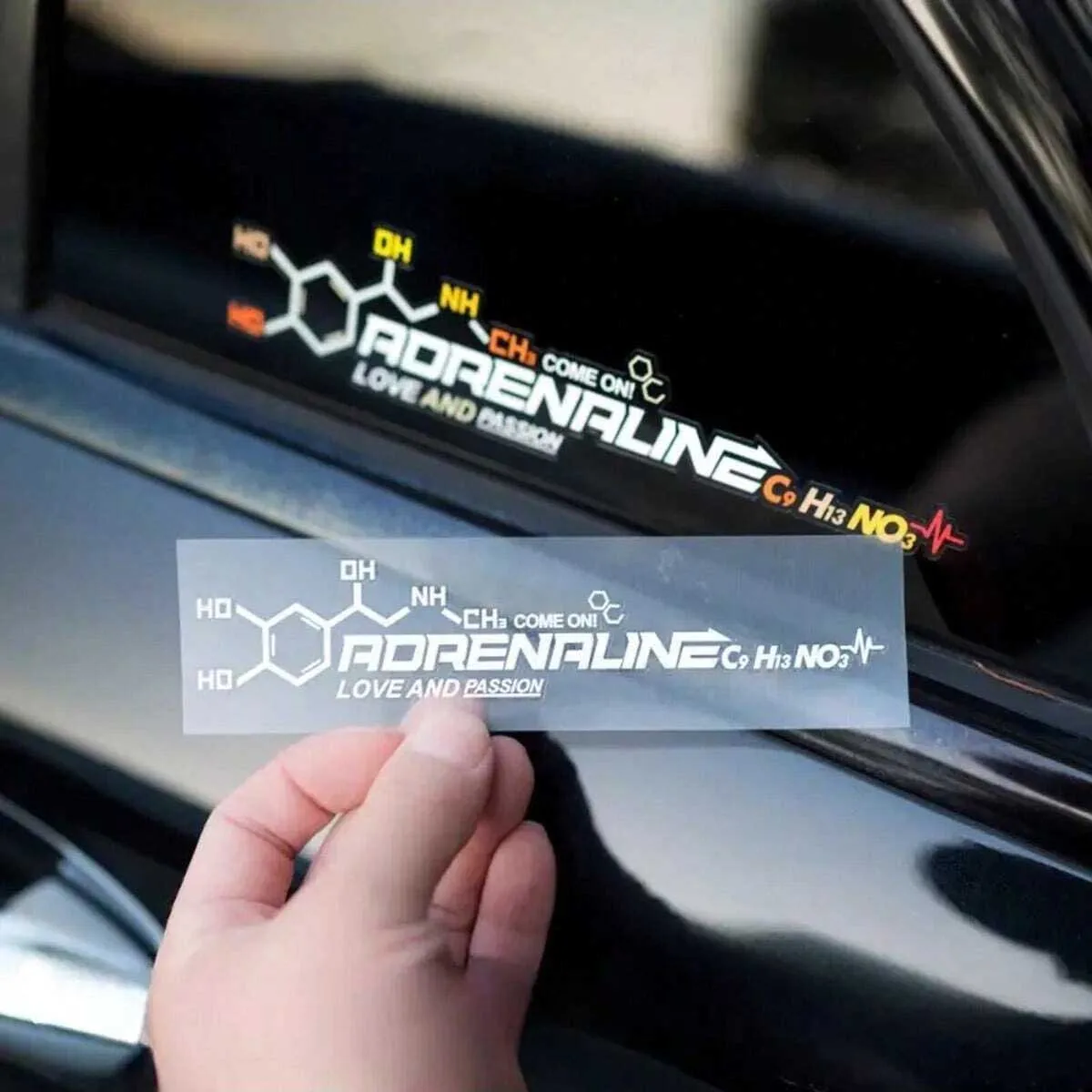 Adrenaline Molecular Formula Car Stickers - Love & Design, Reflective PVC Stickers for Cars, Motorcycles & Windshields