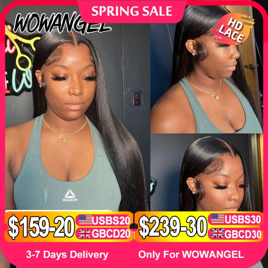 WowAngel 250% قبل ابيض 13x6 HD الدانتيل الجبهة الباروكات 34in غلويليس شعر طبيعي مفرود الباروكات قبل قطعها الشعر البرازيلي للنساء