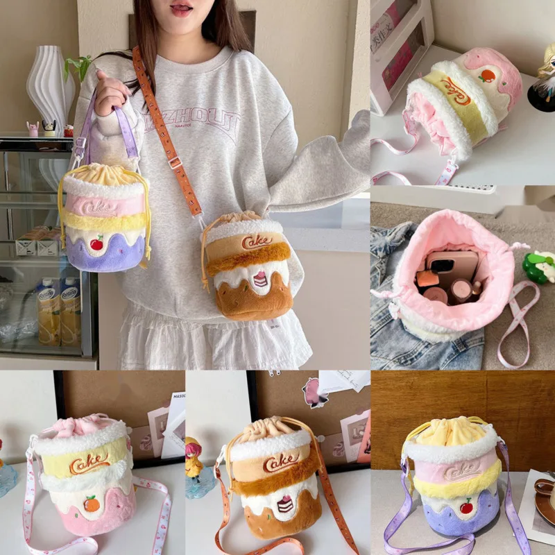 

Cake Embroidery Crossbody Bag For Women Y2K Korean Japanese Cartoon Plush Shoulder Bag, Kawaii Girl's Stylish Cake Crossbody Bag