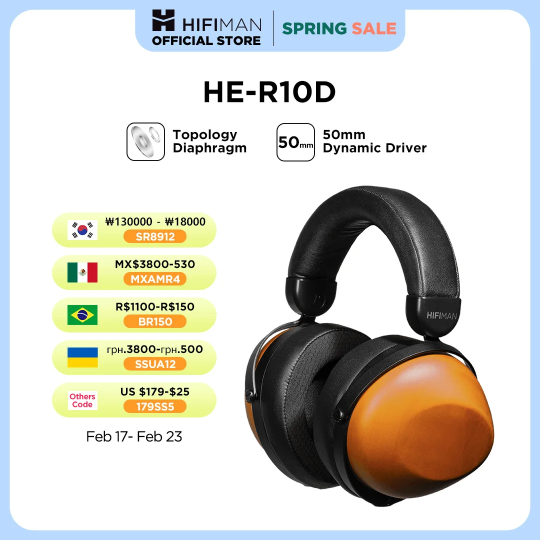 HIFIMAN HE-R10D Dynamic Topology Driver Close-Back Over-Ear Headphones for Home, Studio and Recording-Wired & Wireless Version