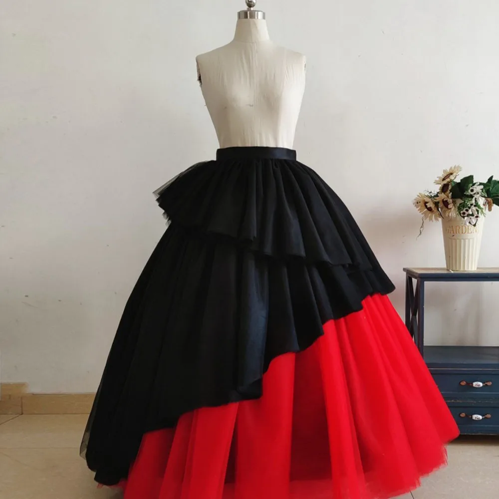 HOBBY Bicolor Black and Red Tulle Ball Gown Layered Ruffled Evning Skirt For Event Custom Made Woman Clothes Prom Skirts