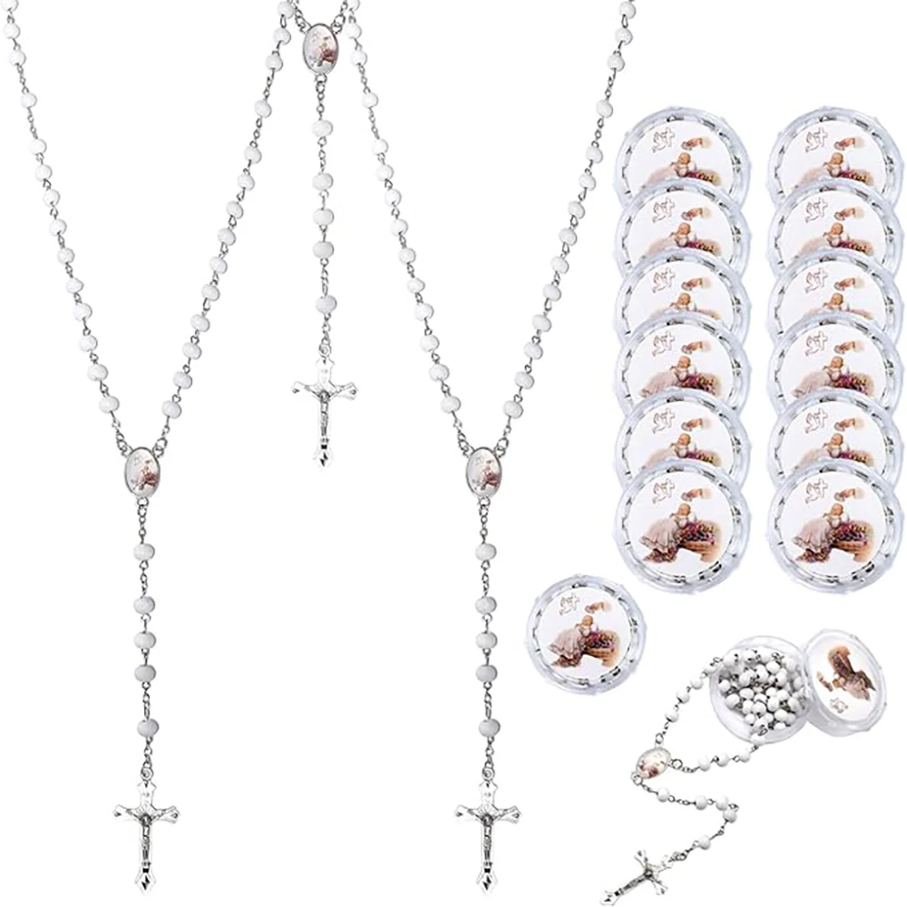 12 PCS Guardian Baby Angel White Bead Scented Rosaries For Baptism Gifts Girls Boys,Rosaries In Bulk For First Communion Party
