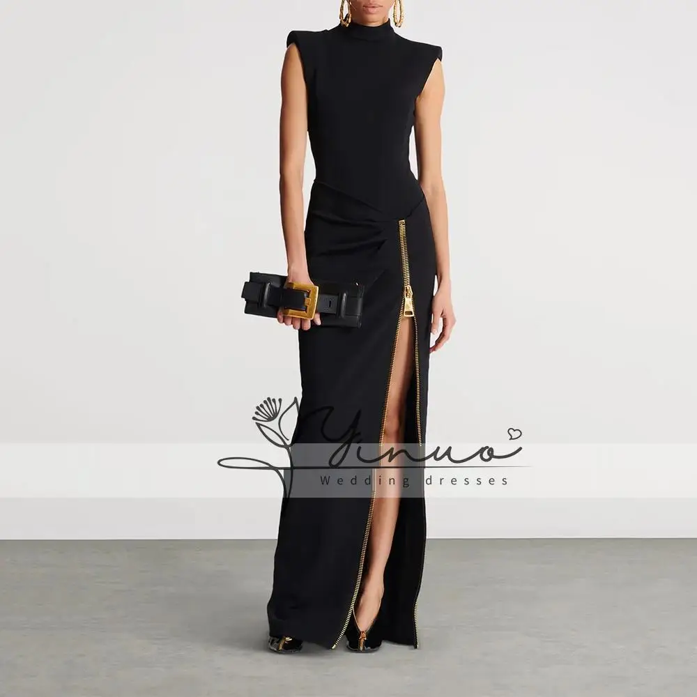 

customized Modern Black Women's Evening Gown Mermaid Formal Party Dress Floor Length Saudi Dress Sleeveless Prom Dress