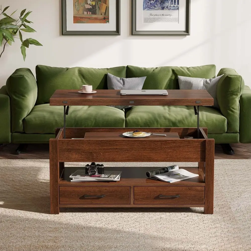 

Coffee Table Lift Top, MultiFunction Convertible Coffee Table with Drawers and Hidden Compartment, Converts to Dining Table for