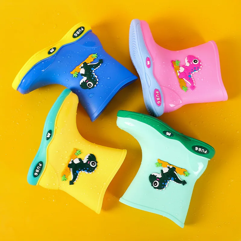 Botas de Lluvia de PVC hasta la Pantorrilla para Niños, Zapatos de Lluvia Impermeables de Verano para Niños y Niñas, Botas de Agua con Dibujos Animados, Botas de Lluvia de Forro Polar para Niños, Zapatos de Goma