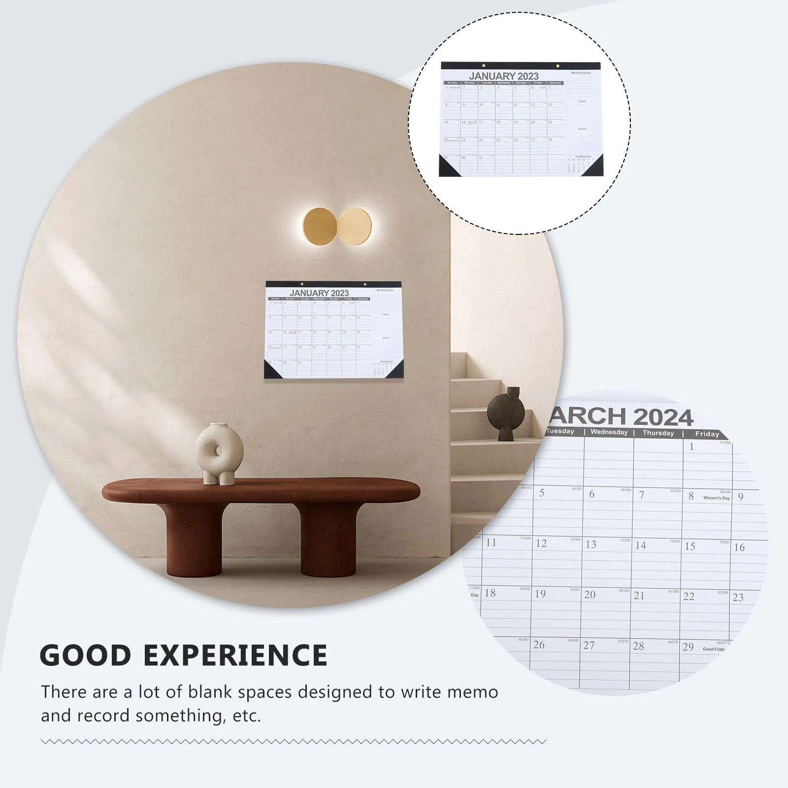 

2023-2024 English Calendar Wall Hanging Note-Taking Planner Stylish Modern Design Home Office Decor 2023 Wall Calendar