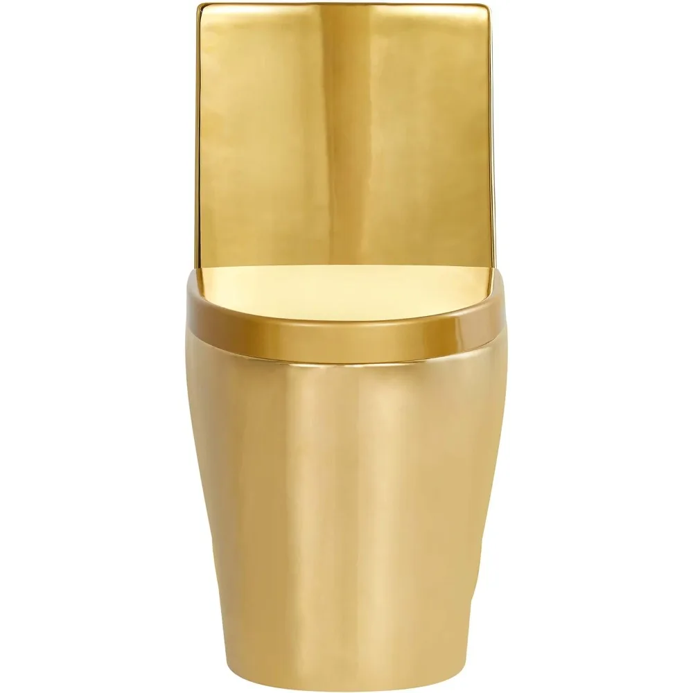 Dual-Flush Elongated One-Piece Toilet with High Efficiency Flush in Shiny Gold 2