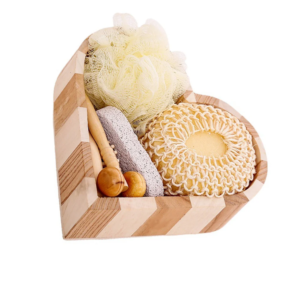 

1 set 1 Set Heart Shaped Wooden Bucket Bath Tools Bathing Scrubber Kit For Exfoliating Shower Cleaning Home Bath Supplies