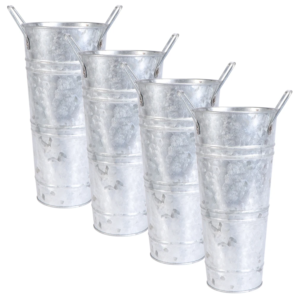 

4 Pcs Vase Rustic French Bucket Planters Decorative Planter Iron Flower Pot Vintage Decorative Planter Home Office Garden