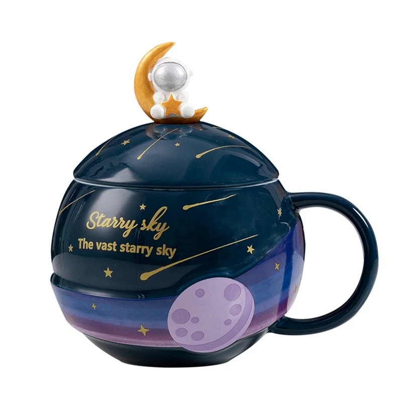 

Kids Ceramic Mugs 420Ml Planet Creative Gift Drinkware Space Walk Cute Water Tea Cup With Lid Astronaut Coffee Mug